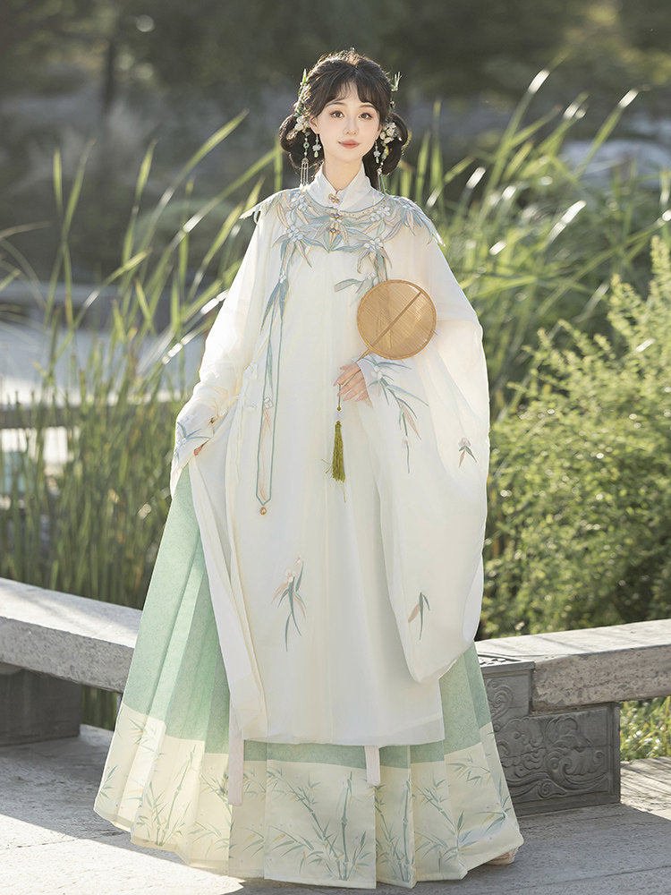 Ming Dynasty Bamboo Leaves Motif Cloud Collar & Mamian Skirt | Yujun 玉君