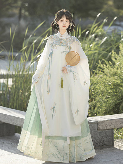 Ming Dynasty Bamboo Leaves Motif Cloud Collar & Mamian Skirt | Yujun 玉君