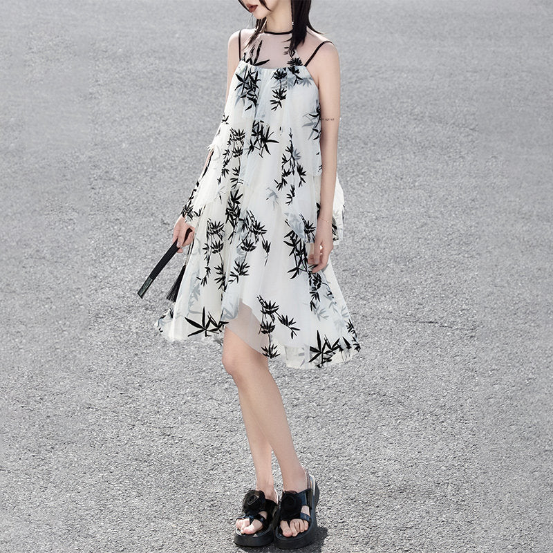 New Chinese Style Halter Neck Sleeveless Sundress - Zhuying 竹影绰绰 (Preorder)