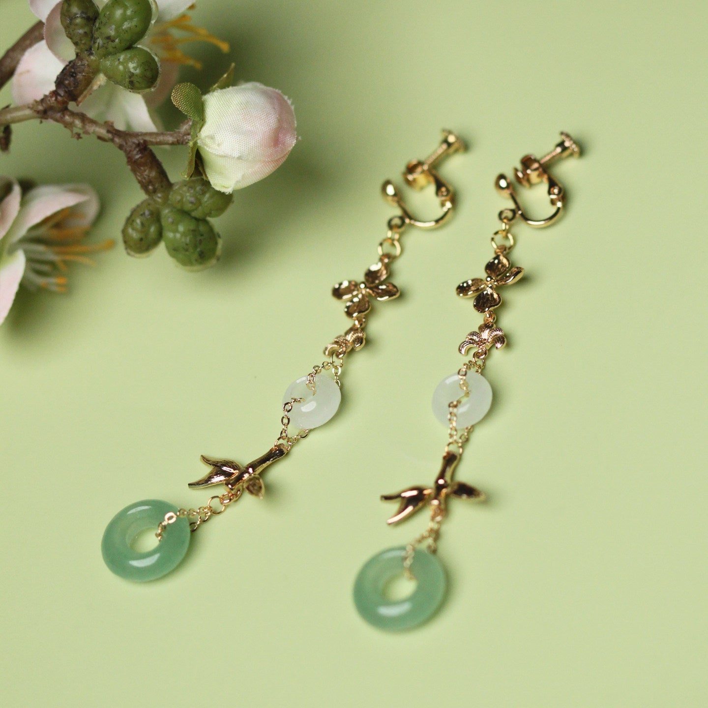 Aventurine Jade Ring Earrings | Hanfu Jewelry