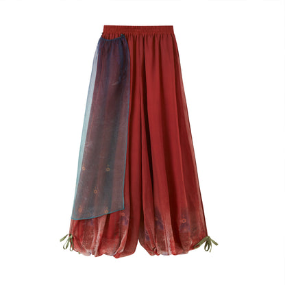 New Chinese Style Dunhuang Summer Blouse and Short Skirt Set - Linglu Sanskrit 菱路梵音