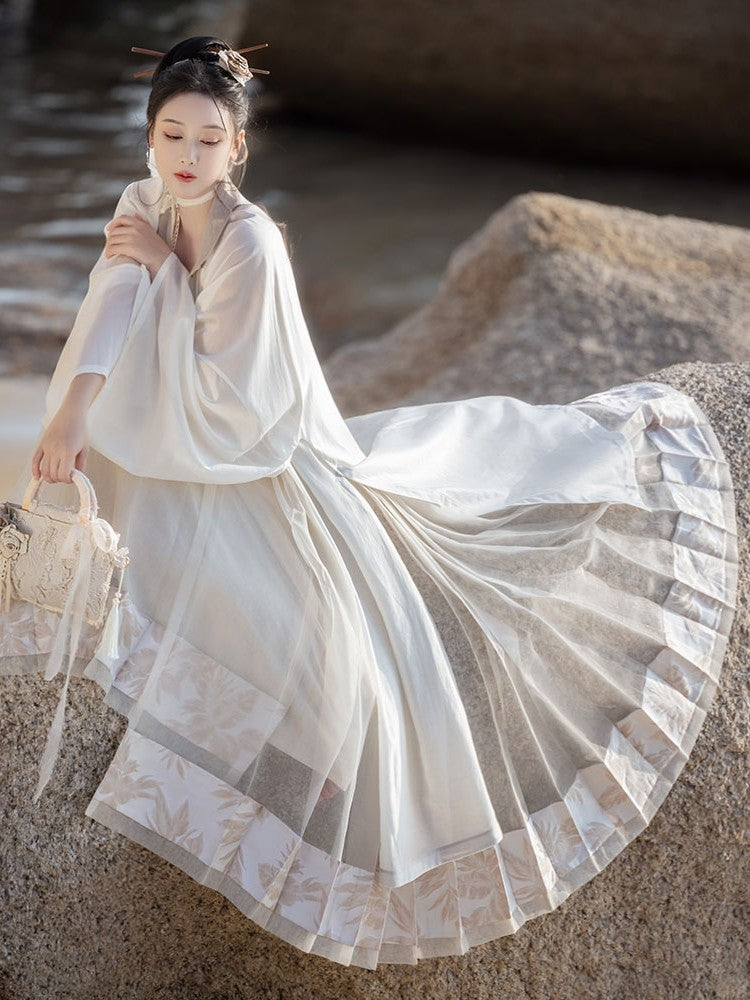 New Chinese Style Tencel Long Robe and Sheer Mamian Skirt Hanfu Set - Dream of Mountains 山海入梦