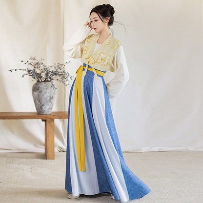 Tang Dynasty Modern Hanfu Beizi Vest and Twelve Panel Wrap Skirt - Taiping 太平 (Preorder)