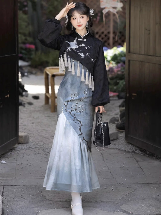 White Plum - New Chinese Style Modern Cheongsam Dress