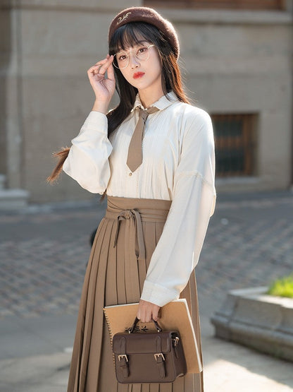 Ming Dynasty Modern Tencel Cotton Blend Pleated Shirt - Top Student 优等生