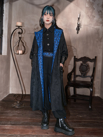 Tang Dynasty Modern Hanfu Reversible Round Neck Robe Chinese Style Printed Long Coat - South Sea Tomb 海墟引