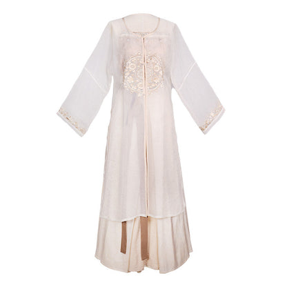 New Chinese Style Camisole with Pleated Wrap Skirt and Fairy Cardigan for Summer - Moon Amidst Clouds 云间月 (Preorder)