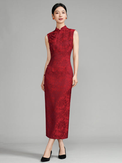 Chinese Wedding Engagement & Tea Ceremony Sleeveless Floral Cheongsam | Lixiao