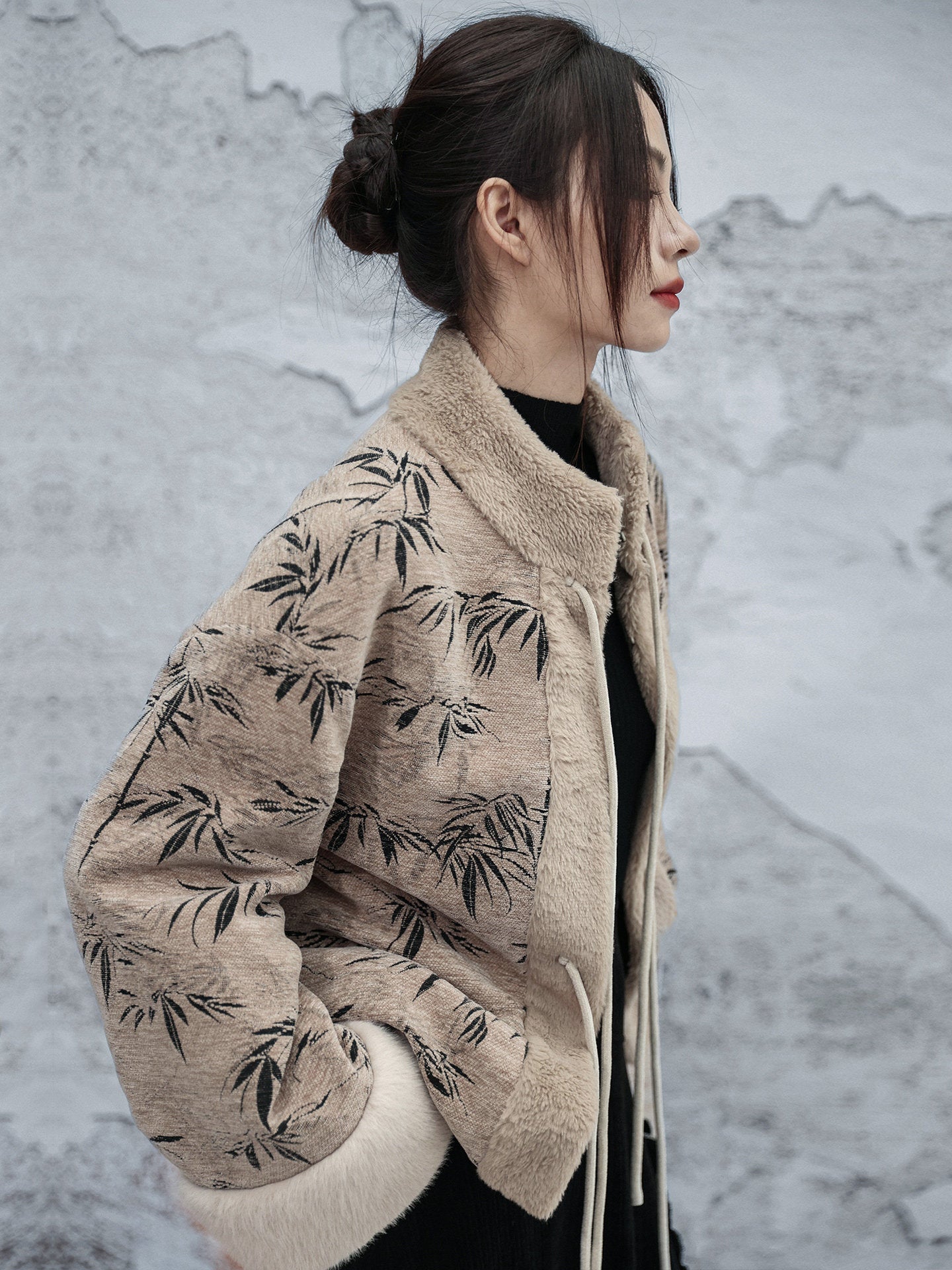 New Chinese Style Bamboo Leaf Woolen Plush Jacket - Yin Qiu 寅秋