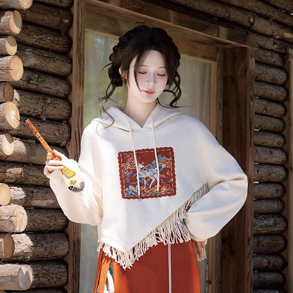 New Chinese Dunhuang Style Hooded Sweater and Wrap Skirt - Singing Deer 鹿鸣