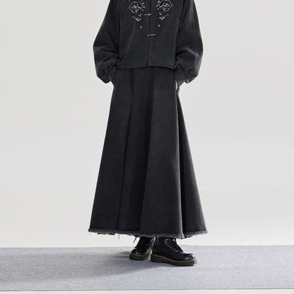Yan Gui | New Chinese Style Retro Washed Denim Jacket and Skirt Set