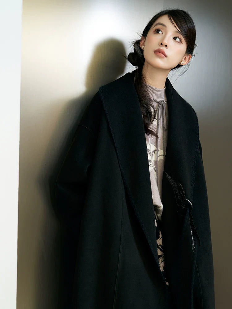 Youyan 游燕 - Autumn Winter Double-Sided Wool Coat Hanfu Chinese Style Daily Warm Outerwear for Women (Preorder)
