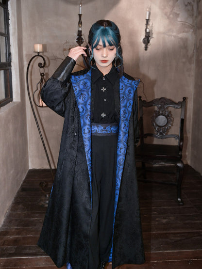 Tang Dynasty Modern Hanfu Reversible Round Neck Robe Chinese Style Printed Long Coat - South Sea Tomb 海墟引