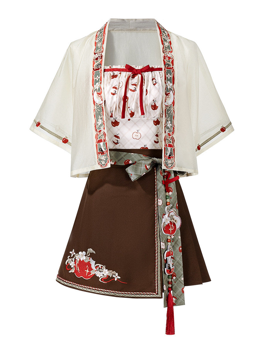 Little Apple | Modern Chinese Hanfu Set with Strap Top and Skirt