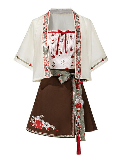 Little Apple | Modern Chinese Hanfu Set with Strap Top and Skirt