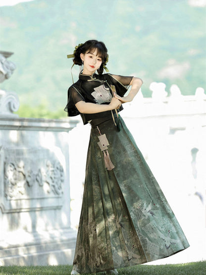 Ming Dynasty Modern Hanfu Crop Top and Mamianqun - Herbalism 草药学