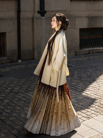 Festive Hanfu Mamianqun for Engagement, Tea Ceremony or Chinese New Year - Moon Over the River 月生春江 (Preorder)