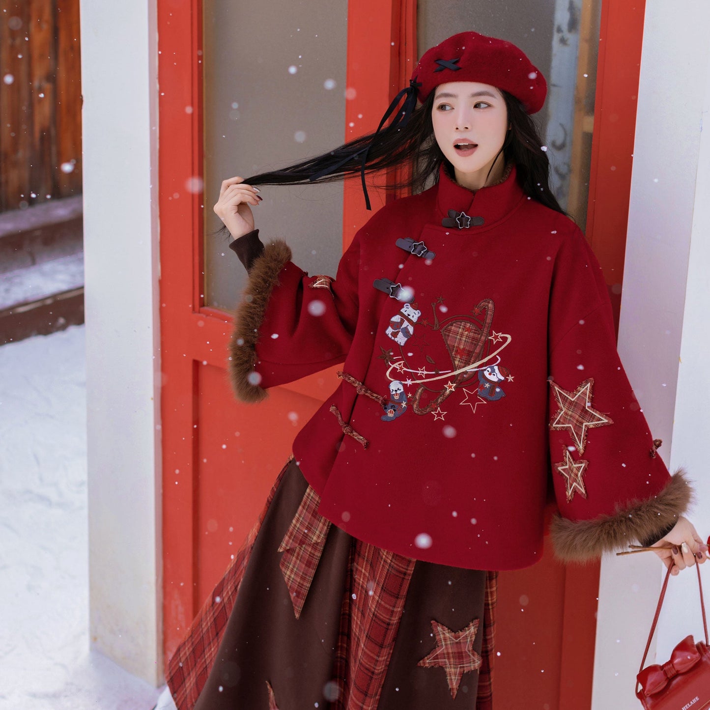 Neo Chinese New Year Sweet Plaid Jacket | Winter 冬日联萌