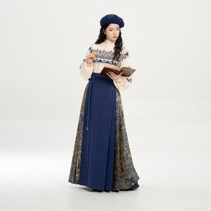 Dunhuang Museum Turtleneck Sweater and Mamianqun Hanfu Set - Pipa Music 琵琶乐 (Preorder)