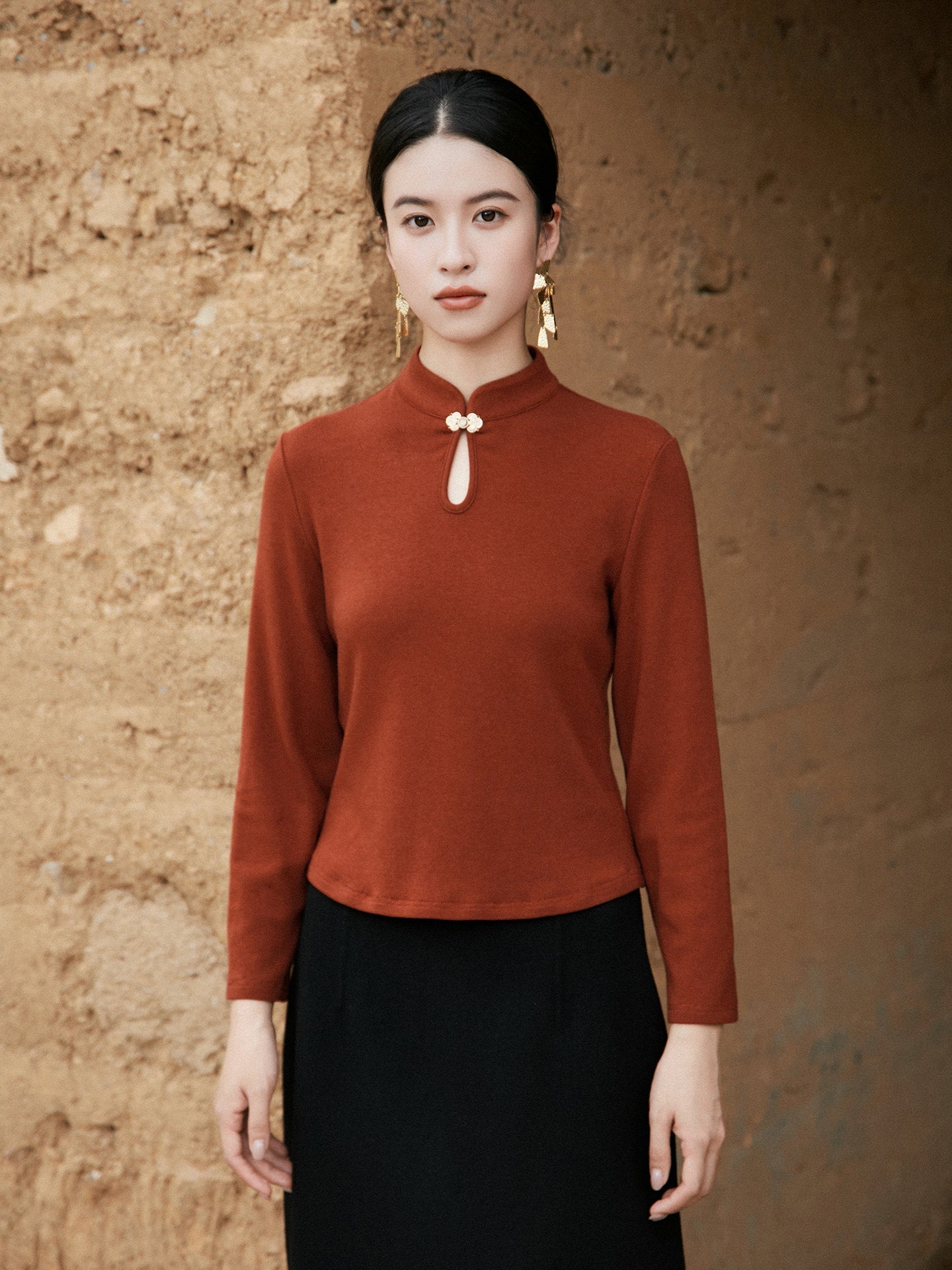New Chinese Style Knitted Top in Brown - Wind Bamboo