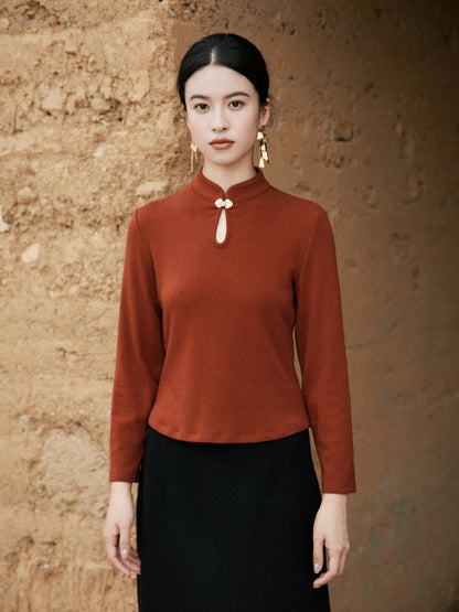 New Chinese Style Knitted Top in Brown - Wind Bamboo