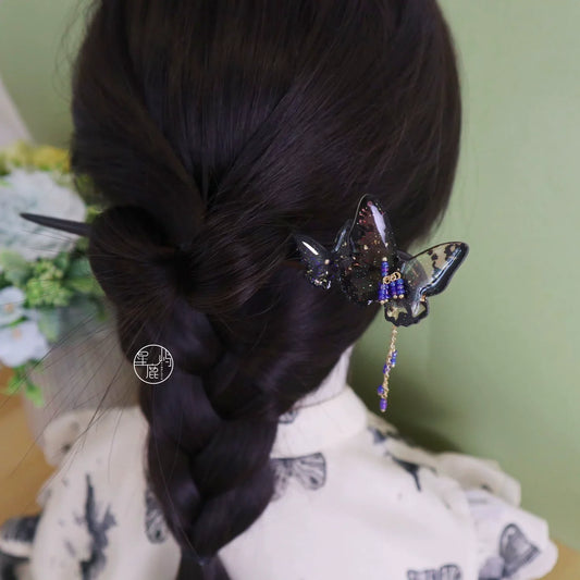 Butterflies hair stick - traditional Chinese hanfu hair accessory — styled in hair