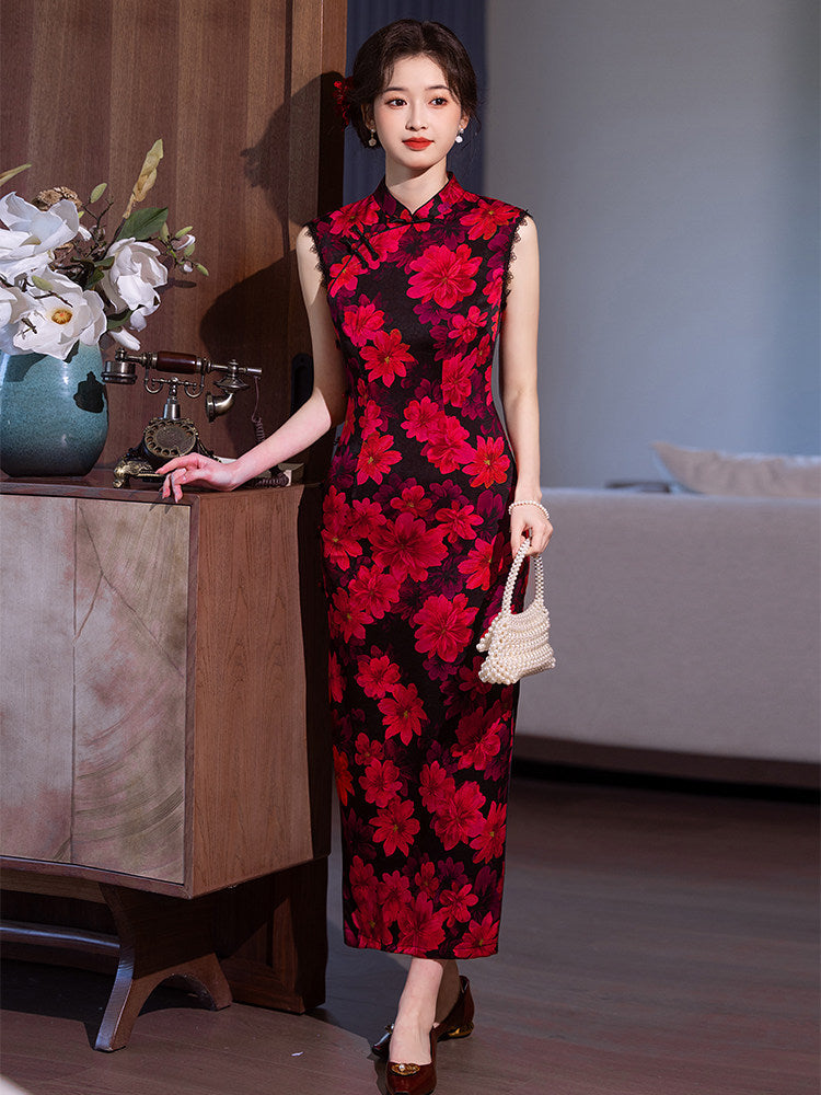 Sleeveless Floral Long Cheongsam | Hazel