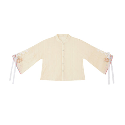 New Chinese Style Long Sleeve Top and Vest with Skirt or Wide Leg Pants - Butter 黄油可露丽