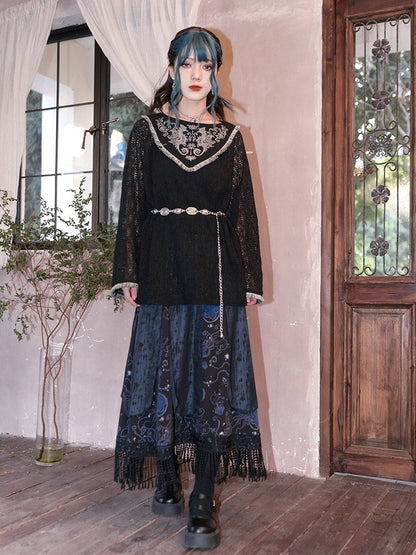 New Chinese Style Multi Layered Strappy Skirt - Blue Tears 蓝眼泪