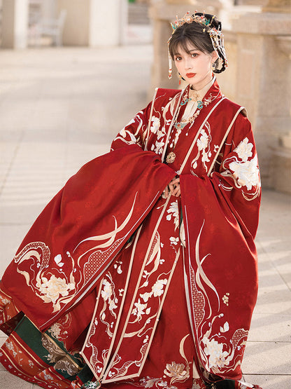 Ming Dynasty Wedding Hanfu Set with Xiapei & Mamian Skirt | Floral Union 花缔良缘