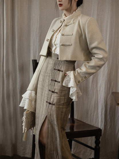 New Chinese Style Women Cropped Blazer & Skirt - Twilight 暮色 (Preorder)