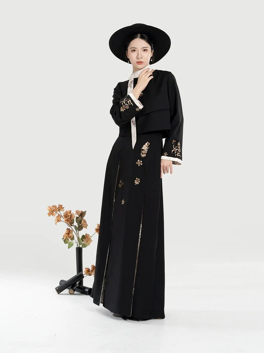 New Chinese Style Women Phoenix & Floral Embroidered Jacket with Three Pleat Skirt - Xulan 叙兰 (Preorder)