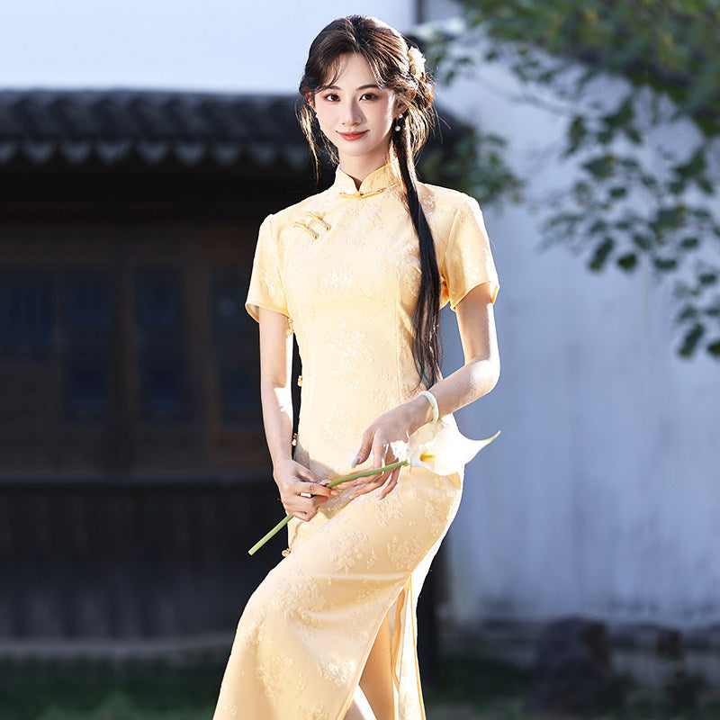 Short Sleeve Floral Midi Cheongsam | Glow