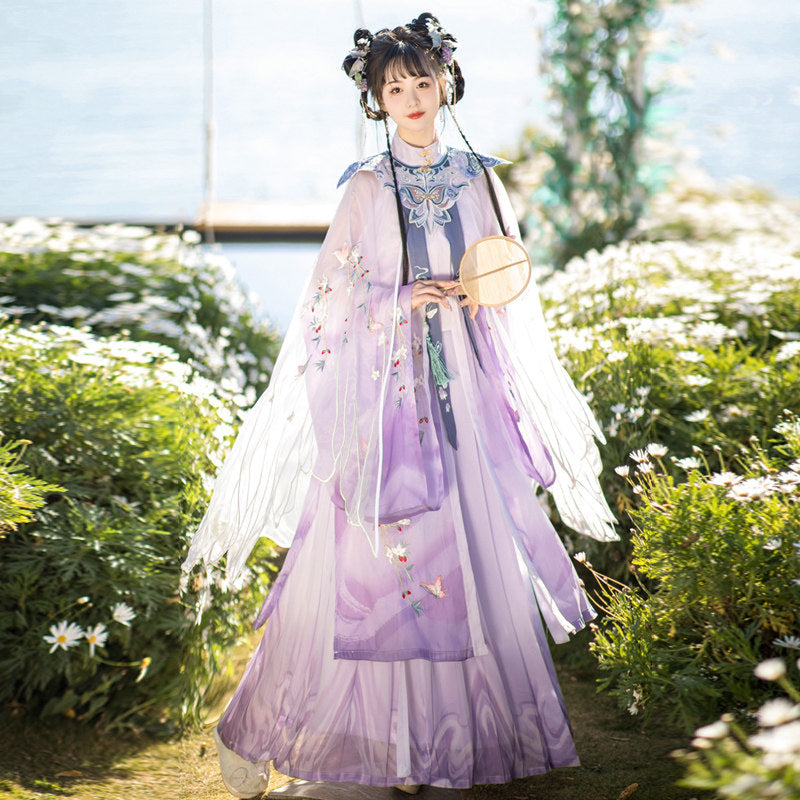 Ming Dynasty Fairy Cloak Pleated Skirt Hanfu Set | Jade Butterfly 玉蝴蝶