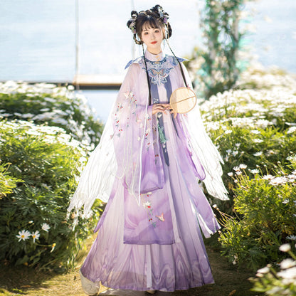 Ming Dynasty Fairy Cloak Pleated Skirt Hanfu Set | Jade Butterfly 玉蝴蝶