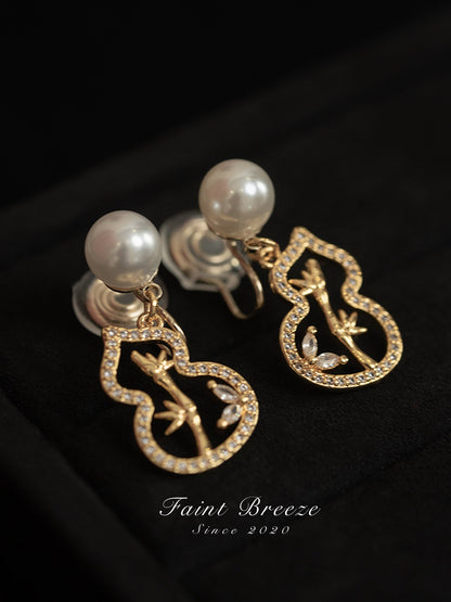 Golden Bamboo Leaf Gourd Earrings | Hanfu Jewelry