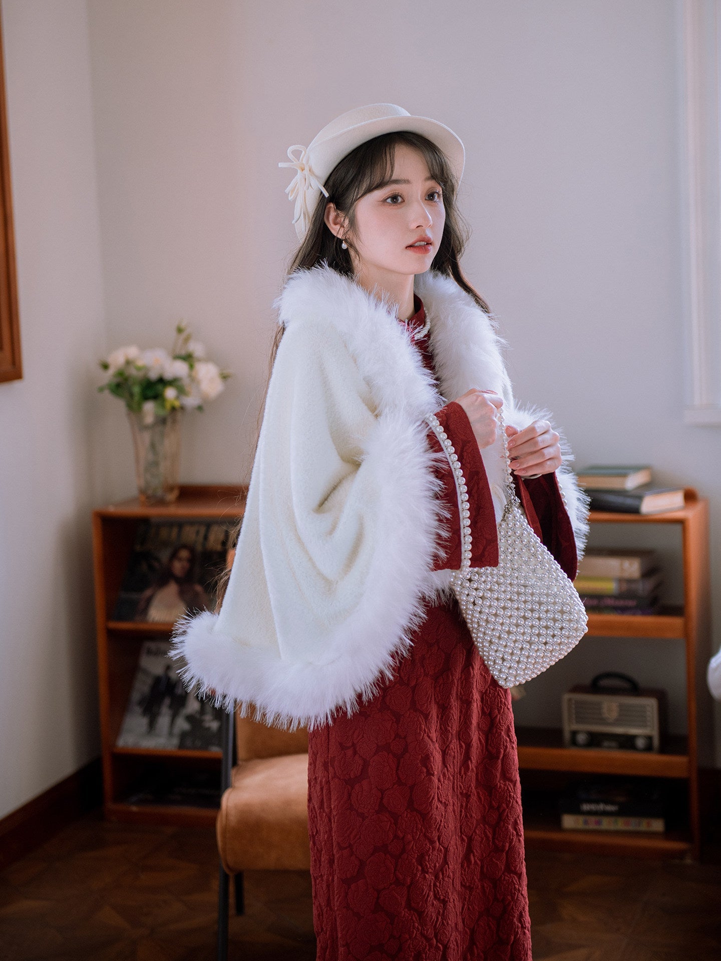 Long Sleeve Long Cheongsam with Pearls | Jinse