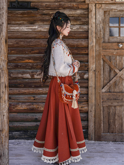 Tang Dynasty Modern Hanfu Wrap Skirt and Ethnic Style Sweater - Cloud Song 云中歌 (Preorder)