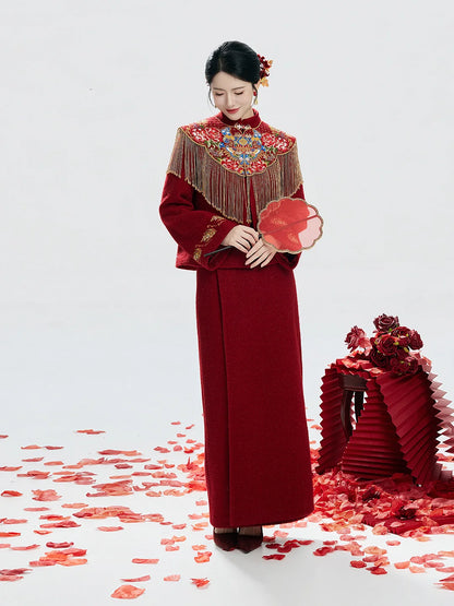 New Chinese Style Wedding Hanfu Bridal Tea Ceremony Outfit - Jin Yu Liang Yuan 锦玉良缘 (Preorder)