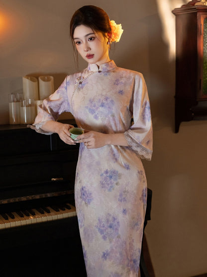 Mid Sleeve Floral Relaxed Cut Cheongsam | Dewdrop