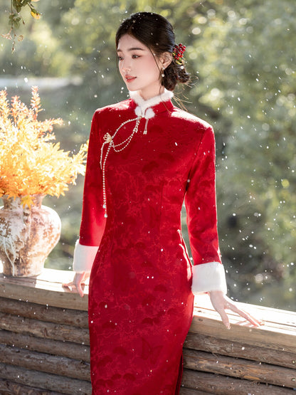 Chinese Wedding Engagement & Tea Ceremony Long Sleeve Cheongsam | Juedai