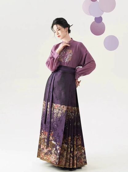 Chinese Blouse & Mamian Skirt Outfit | Plum Wine 春色阑