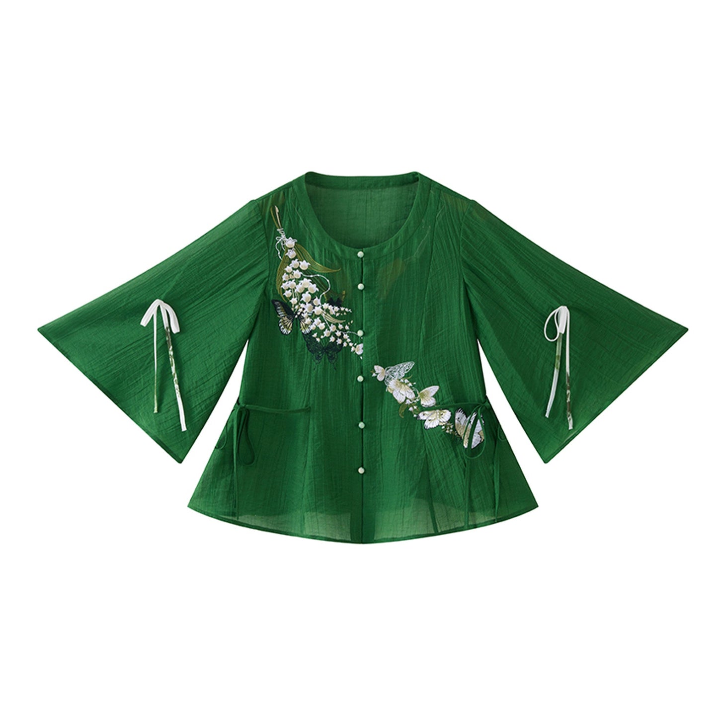 Modern Hanfu Embroidered Top & Dress Two-Piece Set 釉下春