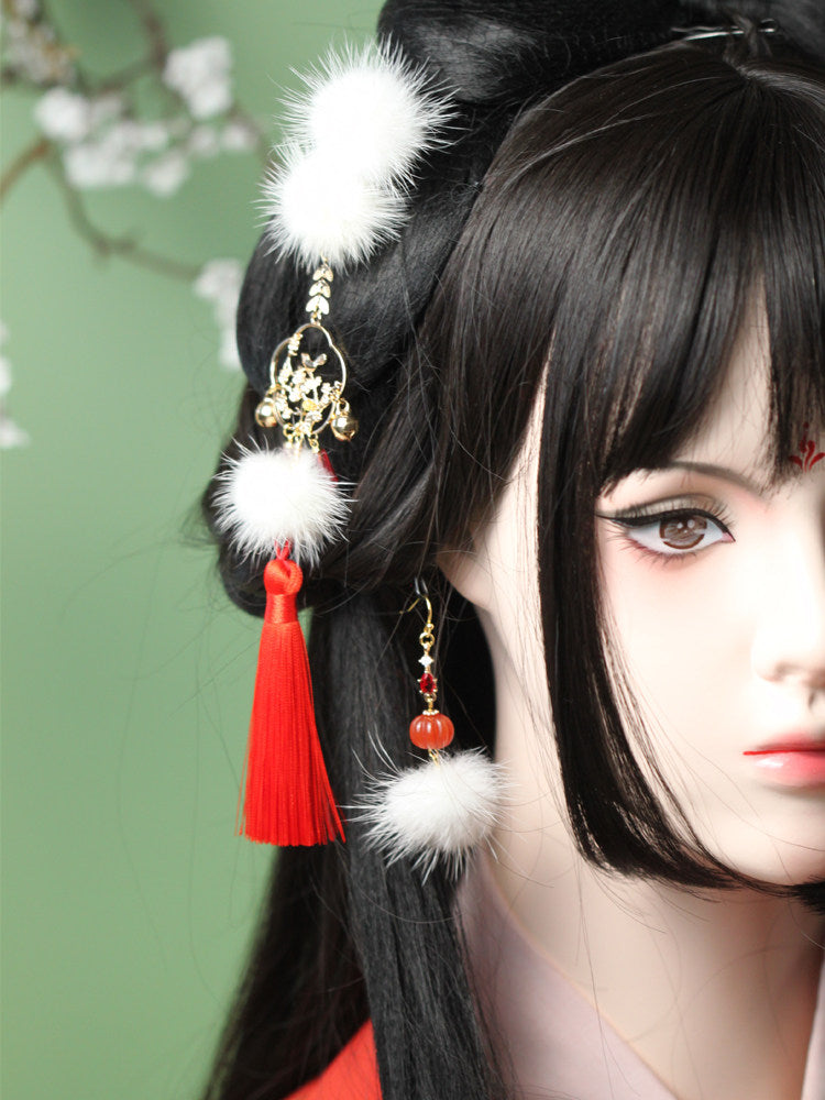 Mink Furball Earrings | Hanfu Jewelry