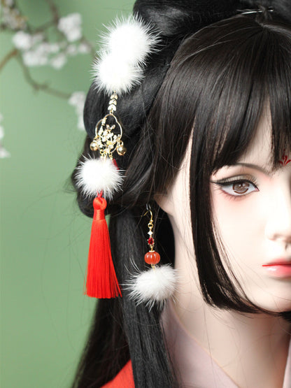 Mink Furball Earrings | Hanfu Jewelry