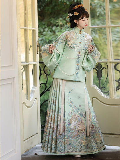 Ming Dynasty Pastel Violet Mint Green Pipa Sleeve Top & Mamian Skirt | Menghuan 梦幻