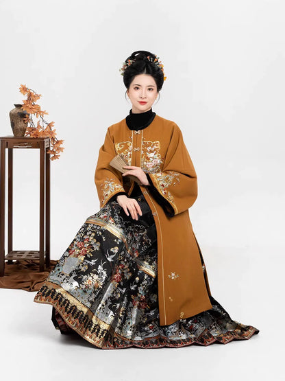 Ming Dynasty Modern Hanfu Round Neck Jacket with Mamianqun - Fulu 岁朝福鹿