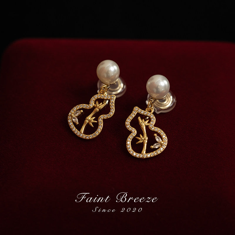 Golden Bamboo Leaf Gourd Earrings | Hanfu Jewelry