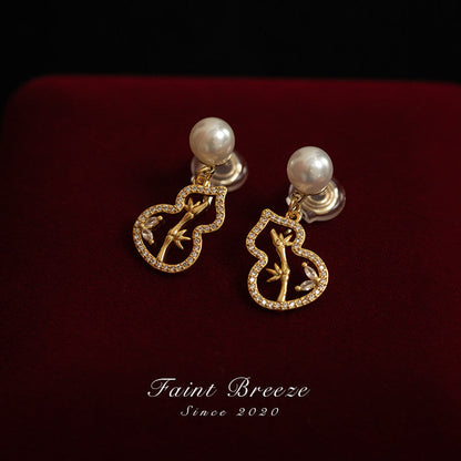 Golden Bamboo Leaf Gourd Earrings | Hanfu Jewelry
