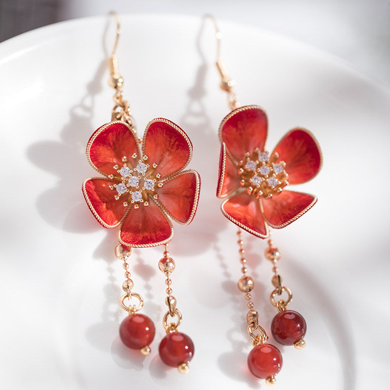 Plum Blossom Velvet Flowers Earrings | Hanfu Jewelry
